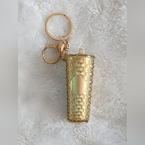 Coffee Tumbler Cup Gold Textured Keychain Bag Charm